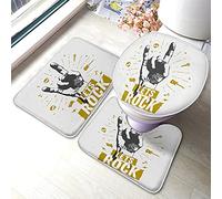 Tappetino da bagno musicale Set di 3 pezzi Vintage Hipster Rock N Roll Gesto d'amore con chitarra Teschio Nota Parola Tappetino da bagno Tappeto grande Coprisedile WC Tappetino antiscivolo Tappetino