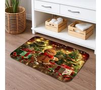 Tappetino da bagno natalizio con omino di pan di zenzero ad asciugatura rapida, tappetino da doccia assorbente, antiscivolo, in flanella, lavabile, per il bagno, 50 x 81 cm