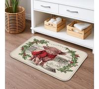 Tappetino da bagno natalizio rustico ad asciugatura rapida, tappetino da bagno assorbente vintage con cervo rosso, antiscivolo, antiscivolo, in flanella, lavabile, per decorare il bagno, 40,6 x 61 cm