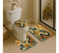 Tappetino da bagno orientale ad asciugatura rapida, con drago vintage e onde orientali, assorbente, antiscivolo, decorativo, in memory foam, lavabile, per bagno, WC
