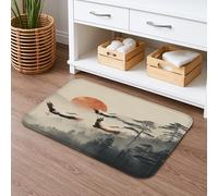 Tappetino da bagno orientale con gru al tramonto, design artistico con uccelli volanti con elegante paesaggio naturale, morbido memory foam, lavabile, decorazione per il bagno, 40,6 x 61 cm