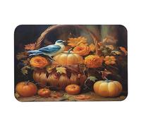 Tappetino Da Bagno Painting Of An Autumn Pumpkin And Birds Thin 40X60Cm Tappetino Di Benvenuto Lavabile Antiscivolo Tappeto D'Ingresso Per Posteriori Porte Corridoio