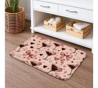 Tappetino da bagno per cocktail di San Valentino, ad asciugatura rapida, con cuori e fiocchi di pesca, tappetino da doccia antiscivolo, lavabile a tema amore, in flanella, tappeto da bagno decorativo