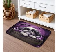 Tappetino da bagno per Halloween, motivo con pipistrello, con luna viola, assorbente, antiscivolo, decorativo, in flanella, lavabile, 50 x 81 cm