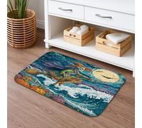 Tappetino da bagno per Halloween, motivo strega che cavalca la scopa, con onde spettrali, assorbente, antiscivolo, in flanella, lavabile, per bagno, WC, 50 x 81 cm