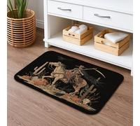 Tappetino da bagno per Halloween, stile vintage, con cavaliere occidentale, zucca, assorbente, antiscivolo, in flanella, lavabile, decorativo, 40,6 x 61 cm