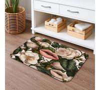 Tappetino da bagno primaverile floreale ad asciugatura rapida, stampa artistica vintage con rose e labbra, assorbente, antiscivolo, in memory foam, lavabile, per bagno, WC, 40,6 x 61 cm