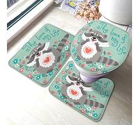 Tappetino da bagno procione Set di 3 pezzi Cute Animal Flower Word The Love of My Life Tappetino da bagno floreale Tappeto grande Coprisedile copriwater Tappetino antiscivolo Tappetino antiscivolo
