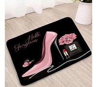 Tappetino da bagno rosa con tacco alto Hello Gorgeous Lipstick nero profumo fiore moda trucco donna ragazze romantico bagno microfibra memory foam tappeto da bagno zerbino cucina WC pavimento tappeto
