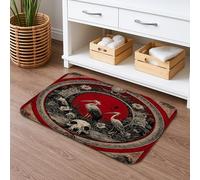 Tappetino da bagno rosso floreale ad asciugatura rapida, design vintage con airone nero, assorbente, antiscivolo, in flanella, lavabile, tappeto da bagno decorativo per il bagno, 40,6 x 61 cm