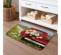 Tappetino da bagno rosso vintage con motivo floreale con margherite, assorbente, antiscivolo, decorazione per il bagno in stile country primaverile, lavabile, 50 x 81 cm