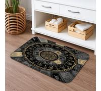 Tappetino da bagno rotondo vintage nero e oro, elegante motivo floreale, assorbente, antiscivolo, in flanella medievale, lavabile, decorazione per il bagno, 40,6 x 61 cm
