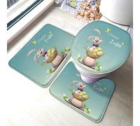 Tappetino da Bagno Set Cute Rabbit A Cartoon Rabbit That Delivers Easter Eggs New Life And The Coming of Spring Set Tappeti Bagno 3 Pezzi Antiscivolo Tappetini Lavabile Zerbino per Camera