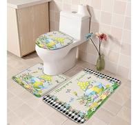 Tappetino da Bagno Set Easter Spring Flower with GNOME Egg Water Rustic Burlap And Black Lattice Set Tappeti Bagno 3 Pezzi Lavabile Tappetini Antiscivolo Zerbino per Camera Interno