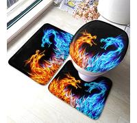 Tappetino da Bagno Set Fiery Dragons Chinese Medieval Myth Flame Blue Red Set Tappeti Bagno 3 Pezzi Assorbente Tappetini Morbido Zerbino per Camera da Letto Cucina Camera