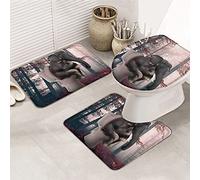 Tappetino da Bagno Set Funny Animal Elephant Sitting On Toilet,Fall Misty Foggy Maple Set Tappeti Bagno 3 Pezzi Assorbente Tappetini Lavabile Zerbino per Camera da Letto Cucina Camera