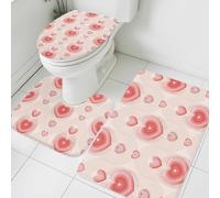 Tappetino da Bagno Set Valentine's Day Modern Funny Romantic Love Heart Stripes Tappetino Antiscivolo per Bagno Morbidi Decorazioni Cuscino del Sedile del Water, per Doccia, Toilette, La Cucina