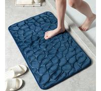 Tappetino da bagno super assorbente in memory foam con fondo antiscivolo in PVC, motivo ciottoli per bagno, WC, camera da letto e soggiorno, protezione per il pavimento (blu scuro)