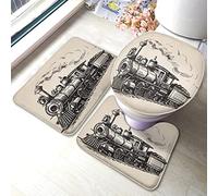Tappetino da Bagno Treno Set di 3 Pezzi Treno d'Epoca in Campagna Locomotiva Vagoni di Legno Ferrovia con Tappetino da Bagno Tappeto Grande Coprisedile Copriwater Tappetino Antiscivolo Tappetino Ant