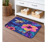 Tappetino da bagno tropicale floreale ad asciugatura rapida, ibisco luminoso e api, assorbente, antiscivolo, decorativo, in memory foam, lavabile, per bagno, WC, 50 x 81 cm