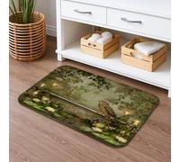 Tappetino da bagno vintage floreale ad asciugatura rapida, con uccello verde e ninfea, assorbente, antiscivolo, in flanella, lavabile, per bagno, WC, 50 x 81 cm