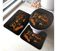Tappetino da bagno zucca Set di 3 pezzi Halloween Strega Castello Albero Stella Cielo notturno Fantasma Fantasma Tappetino da bagno Tappeto grande Coprisedile copriwater Tappetino antiscivolo Tappet
