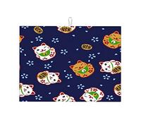 Tappetino da caffè artistico con motivo artistico senza cuciture e motivo a forma di gatto della fortuna giapponese, per cucina, grande, 18 x 24 pollici