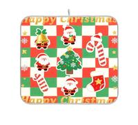Tappetino da cucina a quadri rosso e verde con Babbo Natale, tappetino da bancone sotto scolapiatti resistente al calore, 16 x 18 cm