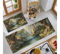 Tappetino da Cucina Antiscivolo Ruscello Nella Foresta Set di Tappeti da Cucina, Passatoia Corridoio Foresta Delle Fiabe Lavabili Tappetino Zerbino per Corridoio, Sala da Pranzo, 50x80cm+50x150cm