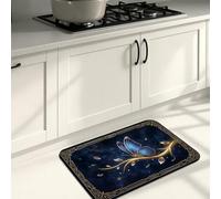 Tappetino da cucina artistico con farfalle, eleganti disegni blu e oro, per tutte le stagioni, imbottito, confortevole, lavabile, decorativo, per lavelli da cucina, lavanderia, bagno, 50 x 78 cm