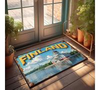 Tappetino da cucina autunnale per pavimento Finlandia bellezza architettonica riflessa nell'acqua, zerbino decorativo per porta d'ingresso, tappeto retrò (65 x 90 cm)