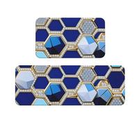 Tappetino da cucina blu con esagoni e diamanti, 2 pezzi, in schiuma confortevole, per cucina, pavimento, casa, ufficio, antiscivolo