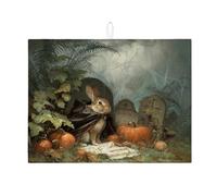 Tappetino da cucina con coniglio di Halloween, tappetino assorbente per scolapiatti spaventoso, tappeto di essiccazione vintage in microfibra, 45,7 x 61 cm