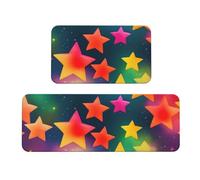 Tappetino da cucina con stelle arcobaleno colorate, 2 pezzi, tappeto in schiuma confortevole, per cucina, pavimento, casa, ufficio, antiscivolo