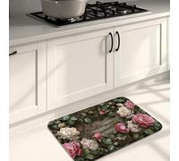 Tappetino da cucina floreale per pavimento, in memory foam, con motivo floreale rustico, vintage, imbottito, confortevole, lavabile, antiscivolo, decorativo, per lavelli da cucina, lavanderia e bagno