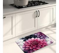 Tappetino da cucina floreale per pavimento, motivo floreale con fiori di pesca e viola, morbido, imbottito, confortevole, lavabile, antiscivolo, per lavelli da cucina, lavanderia e bagno, 50 x 79 cm