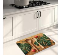Tappetino da cucina per pavimento, motivo a foglie, con piante tropicali verdi, rustico, morbido, imbottito, confortevole, lavabile, antiscivolo, decorativo, per lavelli da cucina, lavanderia, bagno