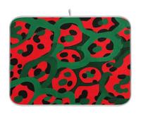 Tappetino da cucina riutilizzabile con stampa leopardata rossa e verde, 45 x 61 cm, rettangolare, grande tappetino scolapiatti decorativo per la casa