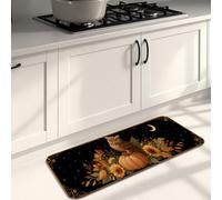 Tappetino da cucina vintage con gufo, sfondo nero, motivo floreale, imbottito, confortevole, lavabile, antiscivolo, per lavelli da cucina, lavanderia, bagno, 40,6 x 119,6 cm
