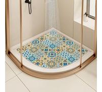 Tappetino da doccia angolare, per doccia interna, antiscivolo, anti muffa, a settore, in luffa, con quadrante curvo, per bagno, aree umide con scarico (blu, 60 x 60 cm)