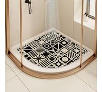 Tappetino da doccia angolare per interni, antiscivolo, antimuffa, con quadrante in luffa, curvo, drenaggio, nero, 60 x 60 cm
