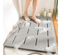 Tappetino da doccia in memory foam, per bagno, drenaggio, piastrelle con fori, tappetino da bagno antiscivolo, per pavimenti interni, morbido massaggio lavabile, in EVA (grigio, 85 x 60 cm)