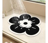 Tappetino da doccia rotondo con fiore, per doccia interna, tappetino da bagno in luffa in PVC, tappetino da bagno antiscivolo anti-muffa con scarico, ad asciugatura rapida (nero, 50 x 50 cm)