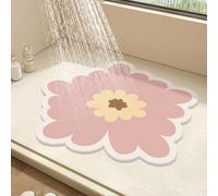 Tappetino da doccia rotondo con fiore, per doccia interna, tappetino da bagno in luffa in PVC, tappetino da bagno antiscivolo anti-muffa con scarico, ad asciugatura rapida (rosa, 50 x 50 cm)