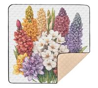 Tappetino da ginnastica e attività per bambini, con fiori primaverili, giacinti, calle, gigli, amaryllis, bianco, morbido, imbottito, per interni ed esterni, portatile, per la pancia e gattonare, per