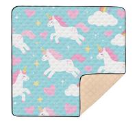 Tappetino da ginnastica e attività per bambini con simpatici unicorni in stile cartone animato, grande, robusto, per interni ed esterni, pieghevole in un unico pezzo, per bambini, 127 x 127 cm con