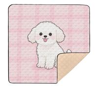 Tappetino da ginnastica e attività per bambini con simpatico cane bianco a cartoni animati, per interni ed esterni, non tossico, imbottito, per bambini, 127 x 127 cm