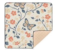 Tappetino da ginnastica e attività per bambini, leggero, in morbida schiuma, con fiori e farfalle, arancione, beige, 127 x 127 cm