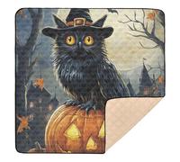 Tappetino da ginnastica e attività per bambini, motivo: zucca e gatto nero, per Halloween, pieghevole, non tossico, per la pancia e gattonare, 127 x 127 cm