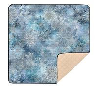 Tappetino da gioco antiscivolo per bambini, con motivo a fiocchi di neve, lavabile, per far gattonare la pancia e gattonare, 127 x 127 cm, colore: azzurro